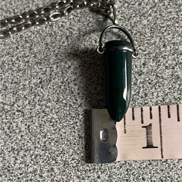 Silver Toned Green Stone Pendant Necklace - Picture 7 of 7